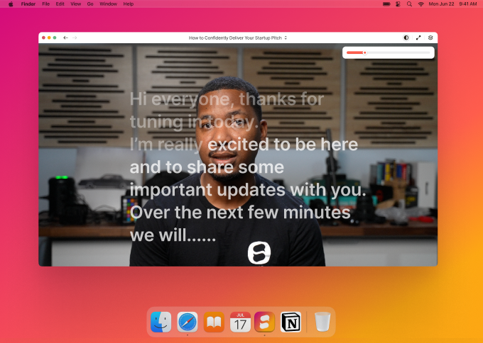 Speakflow desktop app on macOS showing teleprompter overlay