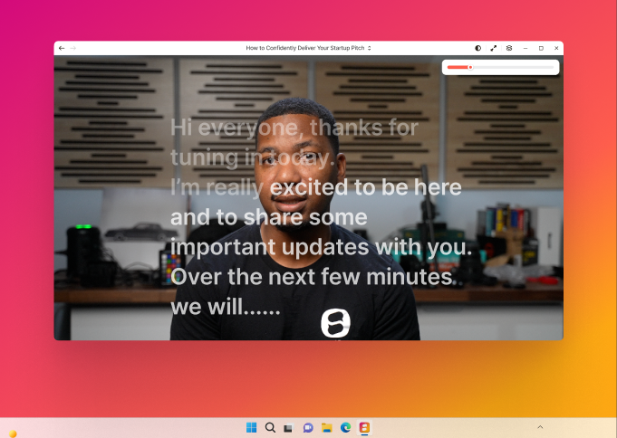 Speakflow desktop app on Windows showing teleprompter overlay